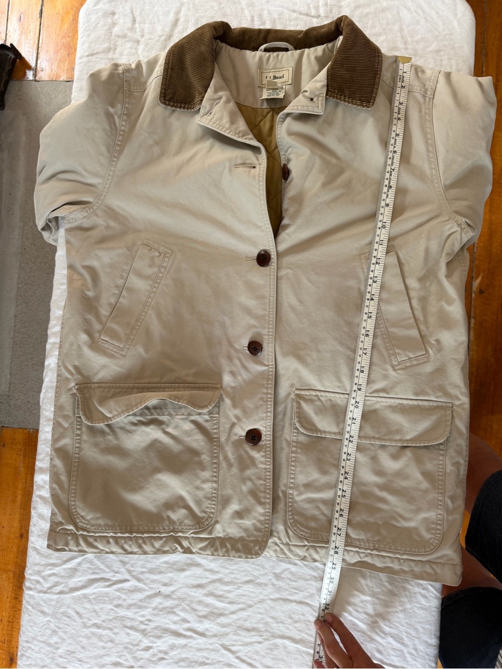 Women’s LL Bean Vintage Barn Jacket Tan Cotton Lined Size Large Regular - Picture 10 of 14